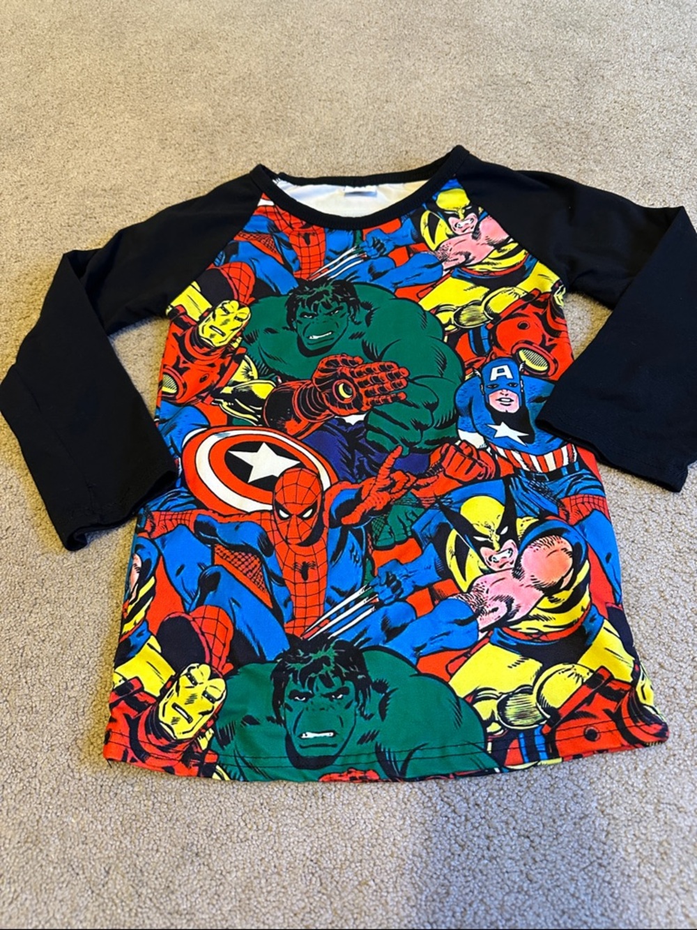 Marvel Kids Long Sleeve Raglan Tee - Black Sleeves, Multi-Color Graphic
